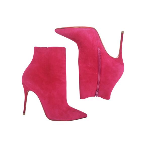 Christian Louboutin So Kate Booty Ankle Heeled Boots Suede 100 Pink Size 38 US 8 - Picture 3 of 13
